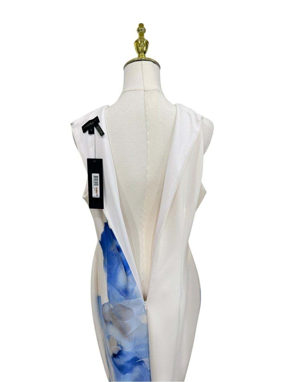Donna Karan NWT Cielo White Blue Floral Print Sleeveless Scuba Knit Sheath Dress - Picture 13 of 16